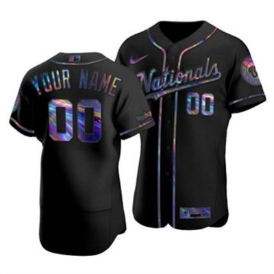 Washington Nationals Custom Men's Nike Iridescent Holographic Collection MLB Jersey Black